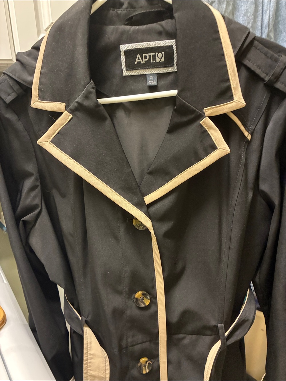 Apt. 9 Black Trench Coat with Tan Trim